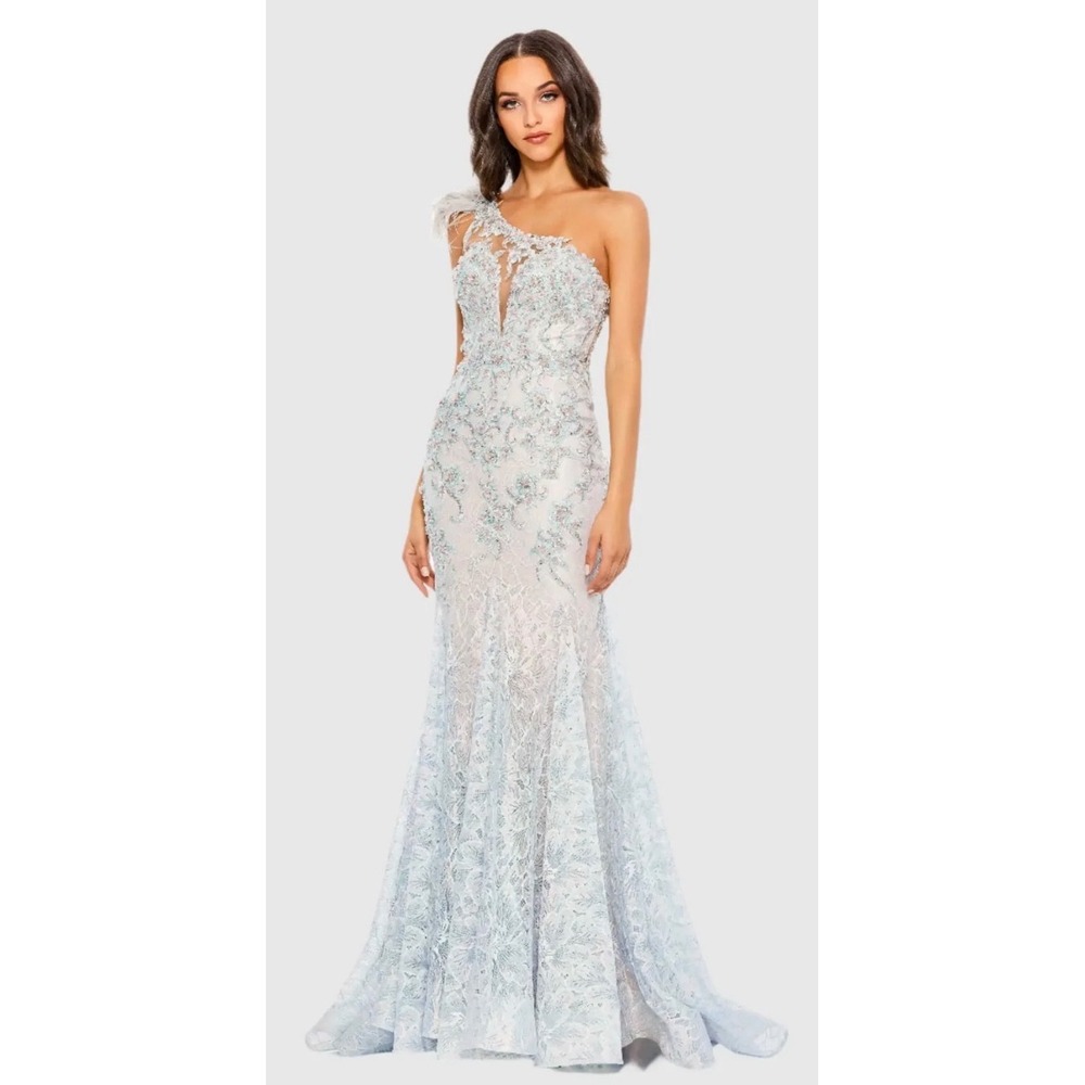 Mac DUGGAL 79264 Blue
Embroidered Feathered One Shoulder Trumpet Gown Sz 10 $998